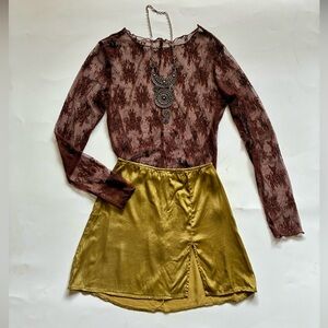 VRG Girl Olive Green Satin Mini Skirt